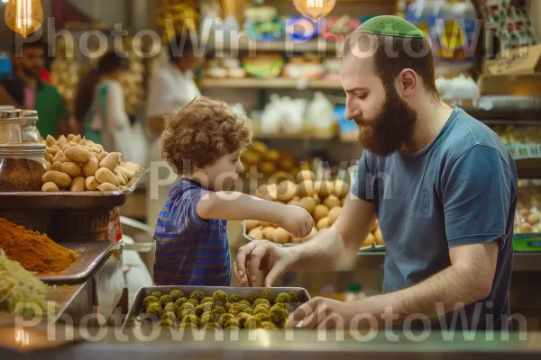 אבא מלמד את בנו להכין פלאפל מאפס, ממדינת ישראל. מזונות טבעיים, מַרכִּיב, מוכר