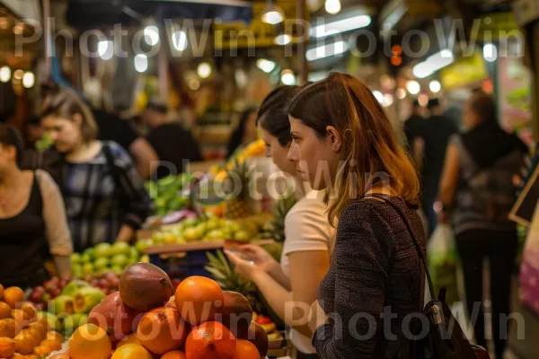 נשים קניות בשוק מחנה יהודה בירושלים, ממדינת ישראל. מזון, רנגפור, כתום