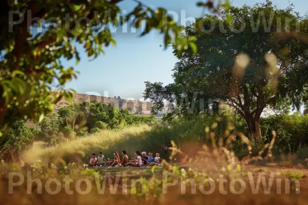 משפחות בפיקניק ברמת הגולן השופעת, ממדינת ישראל. קהילת צמחים, שָׁמַיִם, נוף טבעי