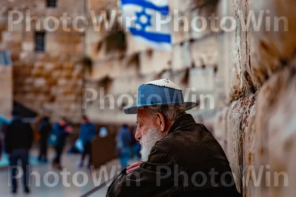 זקן מתפלל בכותל, עמוק בהרהורים ממדינת ישראל. שְׁעוֹת הַיוֹם, תַצלוּם, טיול