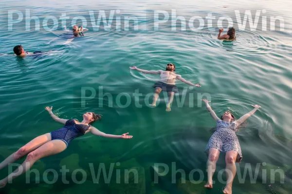 קבוצת מטיילים צפים בים המלח, ממדינת ישראל. מים, טֶבַע, כְּחוֹל