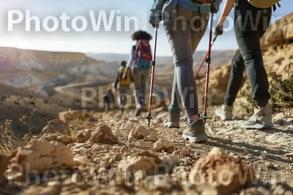 קבוצת חברים מטיילת במדבר היפה והמחוספס, ממדינת ישראל. שָׁמַיִם, סביבה טבעית, הַר