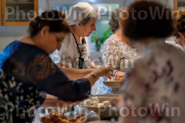 קבוצת נשים אופות חלות יחד לשבת, ניחוחות חמים, ממדינת ישראל. שולחן, בישול, חולצה קצרה