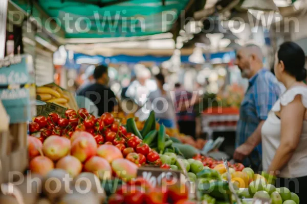 מקומיים קונים תוצרת טרייה בשוק שוקק חיים בבאר שבע ממדינת ישראל. מוכר, פרי, יַרקָן