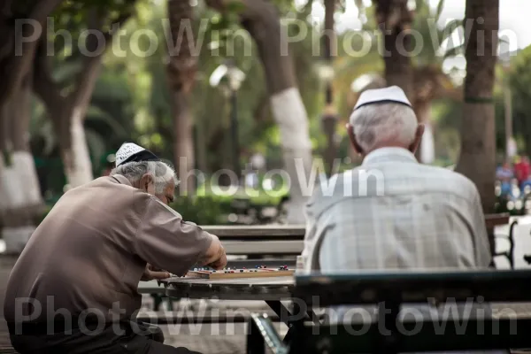 גברים מבוגרים משחקים שש בש בפארק תל אביבי, ממדינת ישראל. מקלדת, עֵץ, פְּסַנְתְרָן