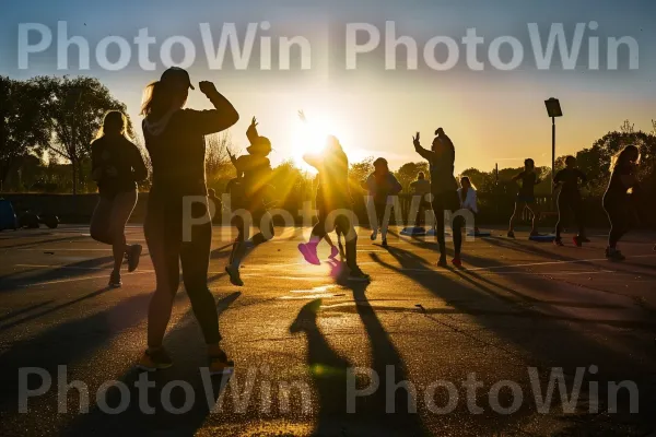 מחנה אתחול באוויר הפתוח של זריחה להתחלה באנרגיה גבוהה של היום. בן אנוש, אנשים בטבע, אוֹר שֶׁמֶשׁ