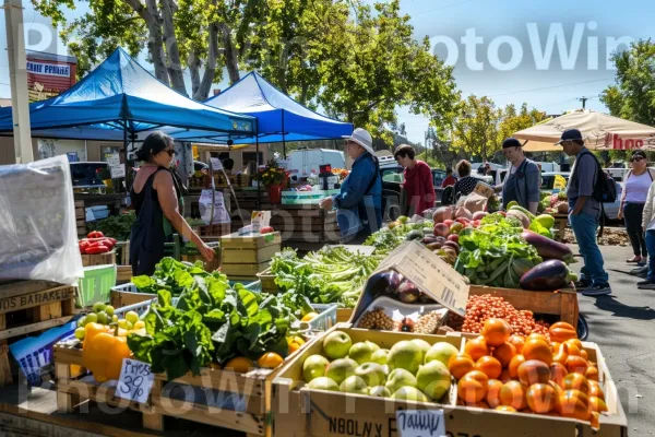 שוק איכרים בחוץ עם תוצרת טרייה ומקומית לאכילה בריאה. מזון, צמח, מזונות טבעיים