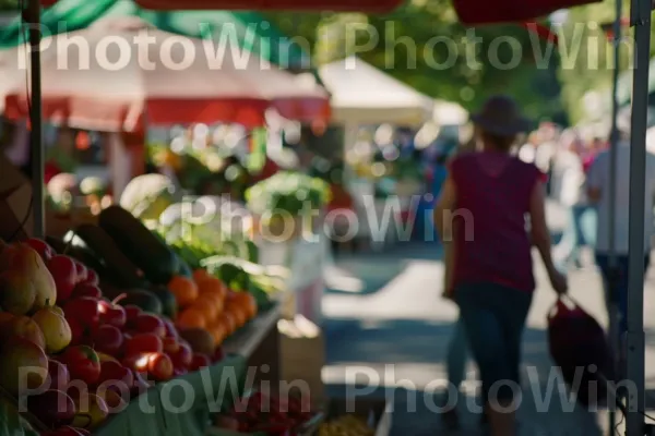 שוק איכרים תוסס המציג תוצרת ומוצרים אורגניים. מוכר, מזון מלא, יַרקָן