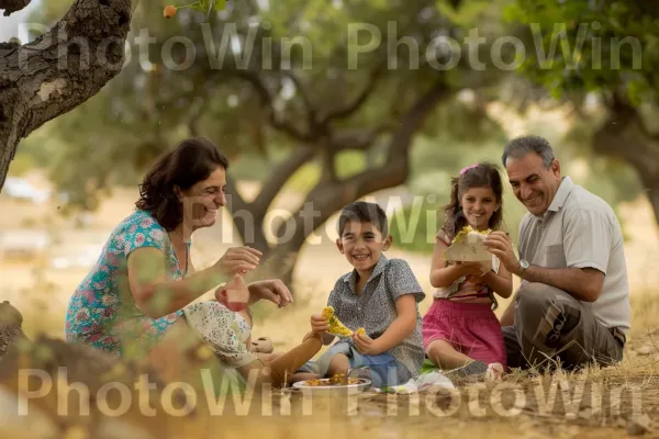 דיוקן נצחי של פיקניק משפחתי בגליל. חיוך, חוּלצָה, הבעת פנים