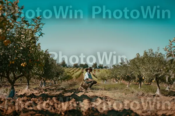 תמונה קלאסית של חקלאים ישראלים מטפלים במטעים בשנות ה-70. קהילת צמחים, אזור אקולוגי, צמיג