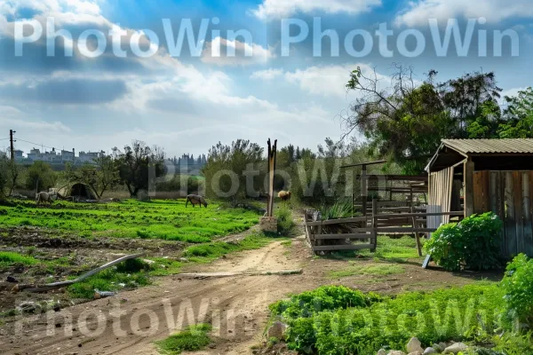 חיי חווה כפריים שנתפסו בצילום וינטג\' ישראלי. צמח, שָׁמַיִם, מגרש קרקע