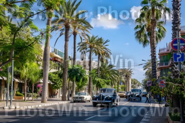 מכוניות קלאסיות ברחובות תל אביב. שְׁעוֹת הַיוֹם, רכב, צמח