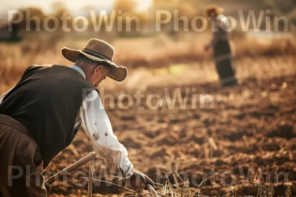 חקלאים ישראלים עובדים את האדמה בלבוש מיושן. כובע, כובע שמש, דֶשֶׁא