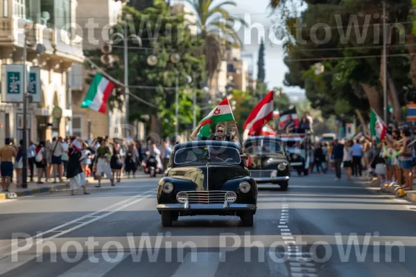 מצעד מכוניות וינטג\' במרכז העיר חיפה. אוטו, רכב, לוחית רישום לרכב