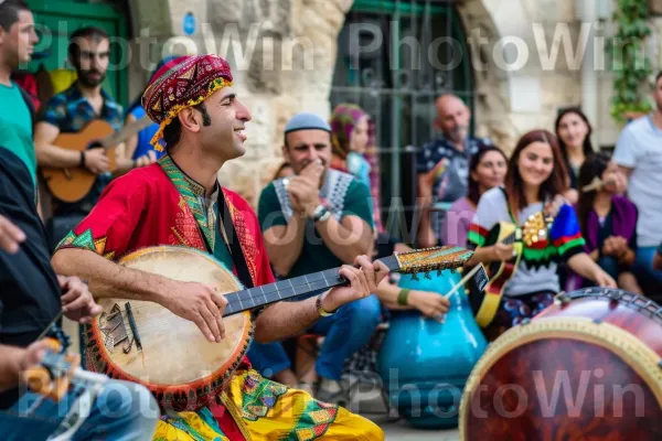 נגני רחוב מנגנים מוזיקה מסורתית בישראל. כלי נגינה, חיוך, תוֹף