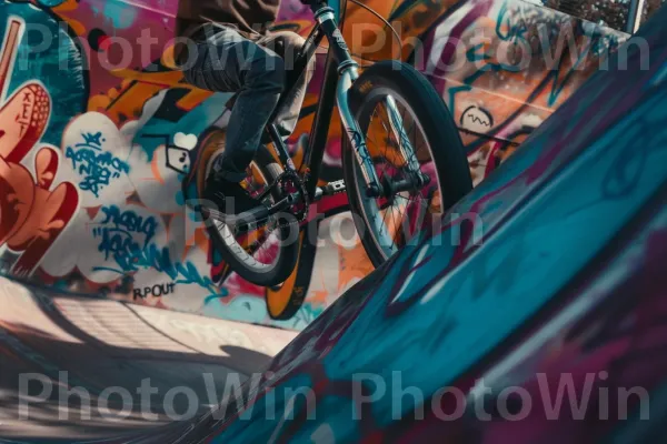 רוכב BMX עושה טריק בסקייטפארק. צמיג אופניים, אופניים - ציוד ואספקה, רכב