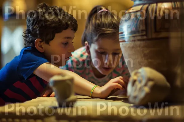 ילדים משחקים עם חפצים עתיקים במוזיאון ירושלים. עוֹלָם, שולחן, פְּנַאִי