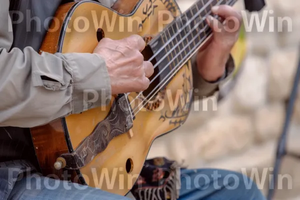 מוזיקאי מנגן מוזיקה ישראלית מסורתית בירושלים, ממדינת ישראל. כלי נגינה, כלי מיתר, כלי מיתר מרוט