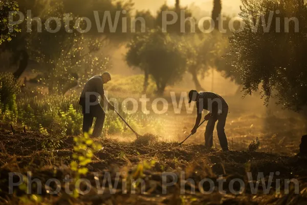 חקלאים מטפלים במטעי הזיתים שלהם בגליל, ממדינת ישראל. אנשים בטבע, עֵץ, חַקלאַי