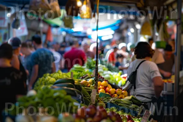 שוק חוצות שוקק חיים בתל אביב, מלא בתוצרת צבעונית, ממדינת ישראל. צמח, מזונות טבעיים, יַרקָן