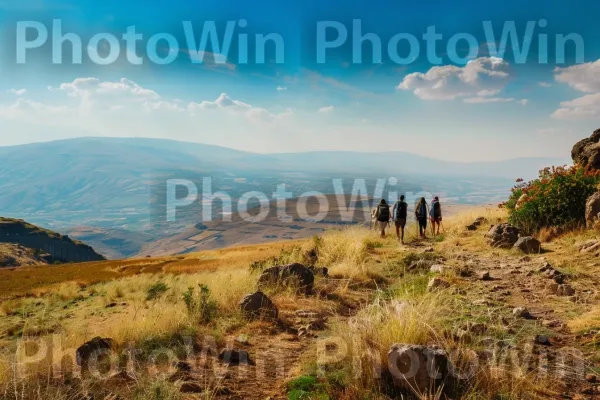 חברים מטיילים ברמת הגולן ונופים עוצרי נשימה, ממדינת ישראל. ענן, נוף טבעי, היילנד