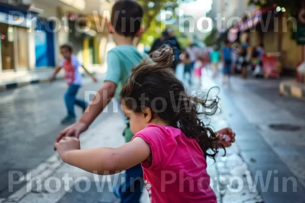 ילדים משחקים ברחובות שכונה תל אביבית תוססת, ממדינת ישראל. תַשׁתִית, שַׂמֵחַ, טיול