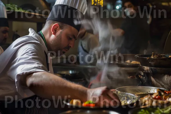 שף מכין מנות מזרח תיכוניות מסורתיות ממדינת ישראל. מזון, בישול, כלי בישול וכלי אפייה