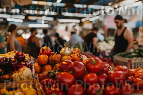 שוק חוצות שוקק חיים בתל אביב, מלא בתוצרת צבעונית, ממדינת ישראל. מזון, מזונות טבעיים, מַרכִּיב