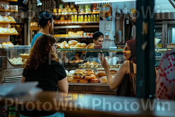 נשים מפטפטות במאפייה מסורתית ממדינת ישראל. מזונות טבעיים, קמעונאות, שׁוּק