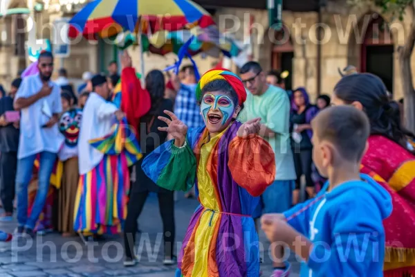 אמני רחוב משעשעים המונים ביפו, ממדינת ישראל. חיוך, שַׂמֵחַ, כיסוי ראש