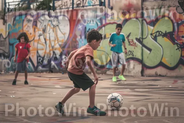 ילדים משחקים כדורגל ברחובות תל אביב, ממדינת ישראל. מִכְנָסַיִים קְצָרִים, כדורגל, כַּדוּר