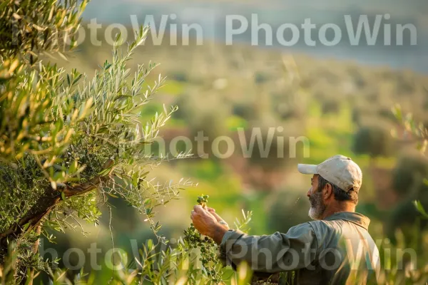 חקלאי מטפל במטע הזיתים שלו בגליל, ממדינת ישראל. קהילת צמחים, שַׂמֵחַ, צִמחִיָה