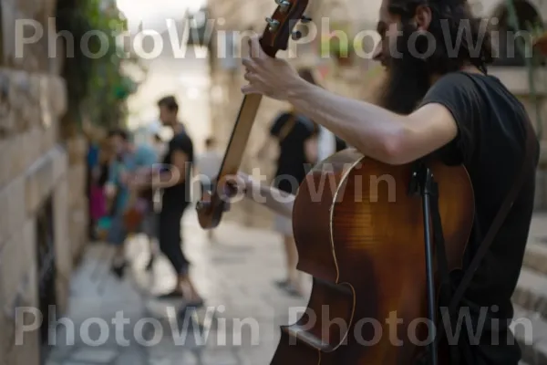 נגני רחוב מופיעים בסמטאות יפו, ממדינת ישראל. משפחת כינורות, גִיטָרָה, כלי מיתר מרוט