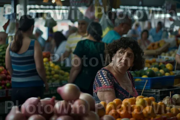 חברים קונים תוצרת טרייה בשוק הומה, ממדינת ישראל. צמח, פרי, יַרקָן