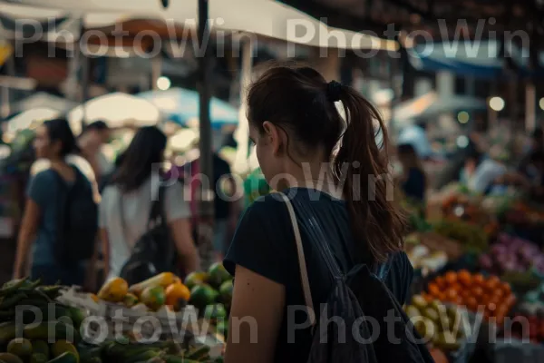 אישה קונה תוצרת טרייה בשוק הומה, ממדינת ישראל. מזון, בית המקדש, שׁוּק