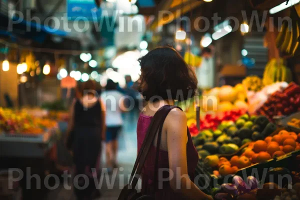 אישה קונה תוצרת טרייה בשוק הומה, ממדינת ישראל. בן אנוש, צמח, מזונות טבעיים