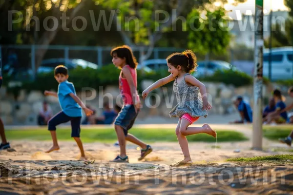 ילדים משחקים בפארק חוף תל אביב, ממדינת ישראל. שַׂמֵחַ, פְּנַאִי, אנשים על החוף