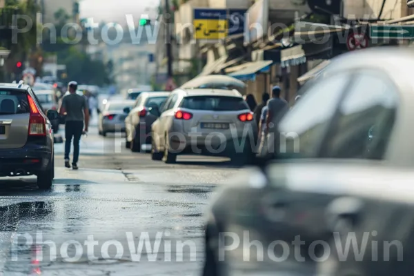 נוסעים ברחוב סואן במרכז העיר חיפה, ממדינת ישראל. אוטו, רכב, עיצוב רכב