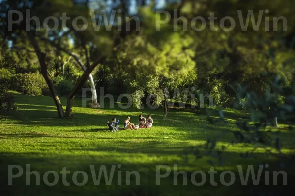 פיקניק משפחתי בפארק ירוק שופע, ממדינת ישראל. צמח, דֶשֶׁא, פְּנַאִי