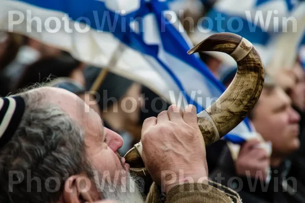 אדם תוקע בשופר בטקס מסורתי ממדינת ישראל. יד, מחווה, אֲנָשִׁים