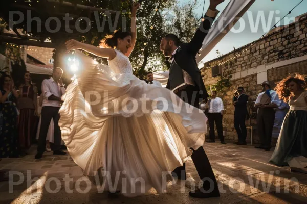 ריקוד זוגי בחתונה בצפת ממדינת ישראל. שמלת חתונה, צילום פלאש, בידור