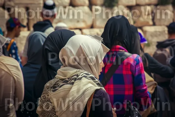 צליינים דתיים מתפללים בכותל, ממדינת ישראל. טרטן, כיסוי ראש, אינטראקציה