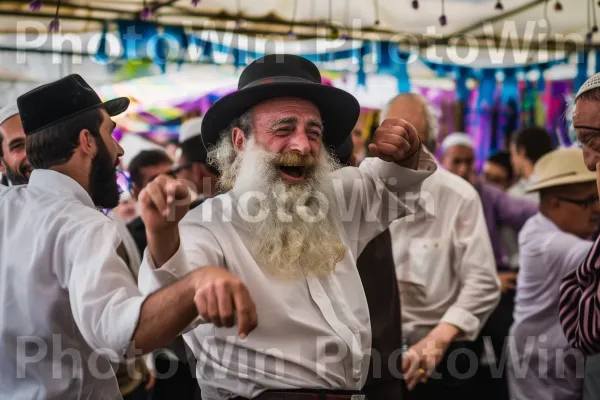 גברים רוקדים בשמחה בחתונה מסורתית ממדינת ישראל. חוּלצָה, זָקָן, סָגוֹל