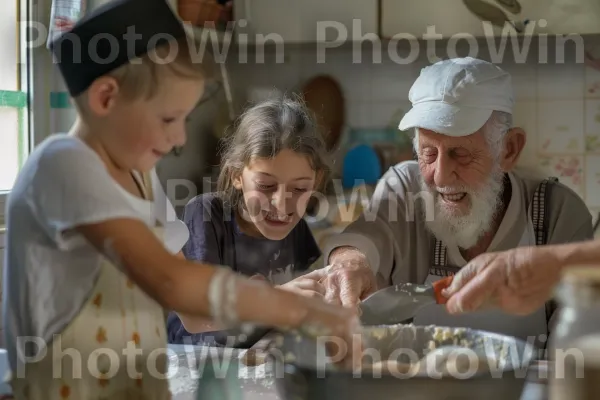 סבא וסבתא מלמדים נכדים לאפות חלה, ממדינת ישראל. כלי שולחן, שיתוף, מתכון