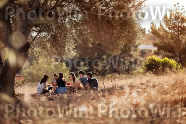 קבוצת חברים נהנית מפיקניק בהרי יהודה, ממדינת ישראל. צמח, נוף טבעי, שַׂמֵחַ