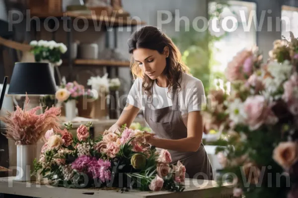 מוכרת פרחים מיומנת מסדרת ללא מאמץ זר מהמם לחתונה. פֶּרַח, צמח, וָרוֹד