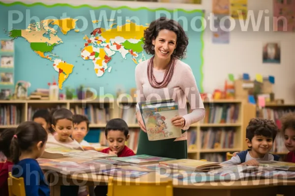 מורה מסור באינטראקציה עם תלמידים, מעורר את אהבתם ללמידה. שׁוּלְחָן כְּתִיבָה, פְּנַאִי, כֵּיף