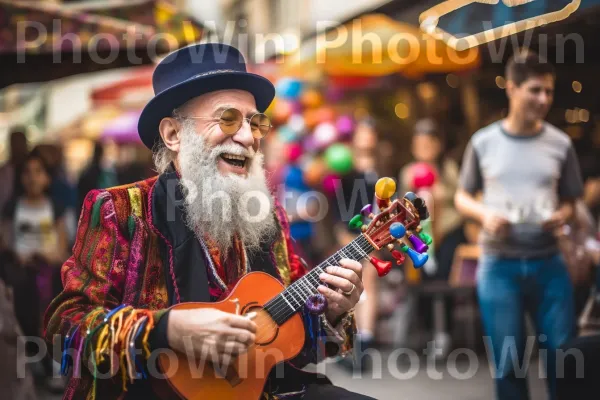 נגן רחוב שובה את הקהל עם מוזיקת כליזמר מסורתית ממדינת ישראל. גִיטָרָה, זָקָן, בן אנוש