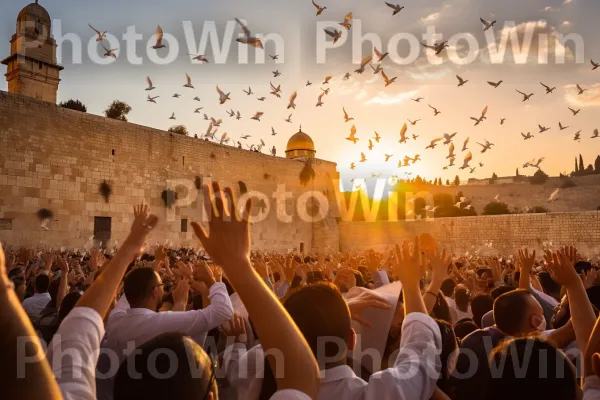 כינוס דתי, עם מתפללים מתפללים בכותל ממדינת ישראל. בִּניָן, עלה, כתום