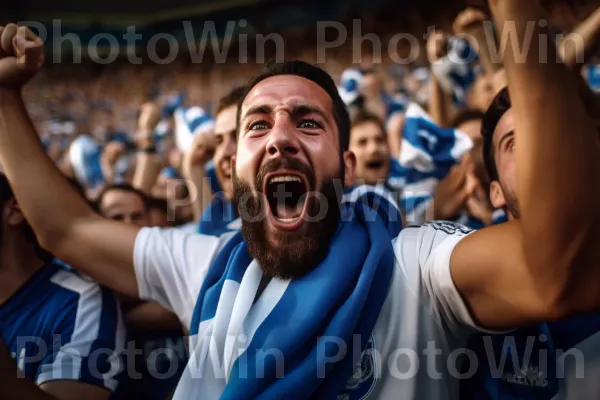 אוהדי כדורגל מריעים בלהט לקבוצה האהובה עליהם ממדינת ישראל. שַׂמֵחַ, מחווה, אוהד